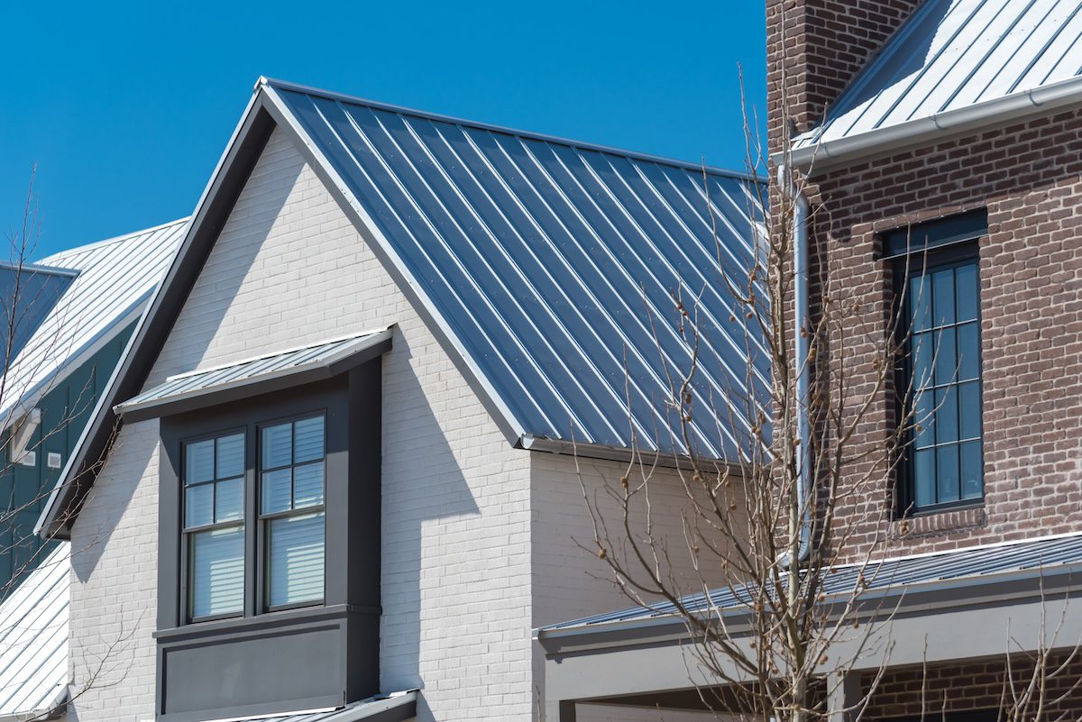 Close-up second floor of brand new house with metal roof