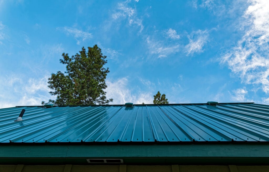 Upward view of a standing seam metal roof