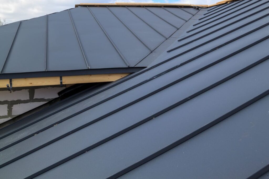 dark grey metal roof insulation close-up waterproofing layer