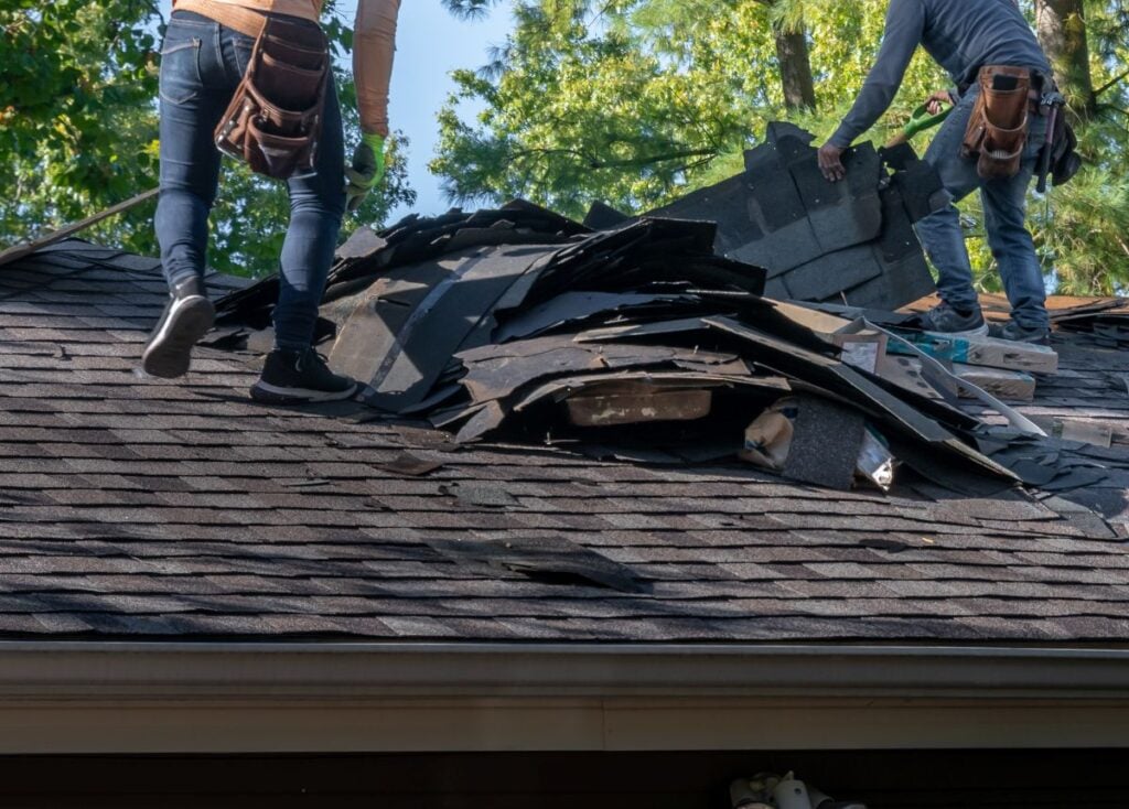 should i stay home during roof replacement guys taking out roof damaged storm