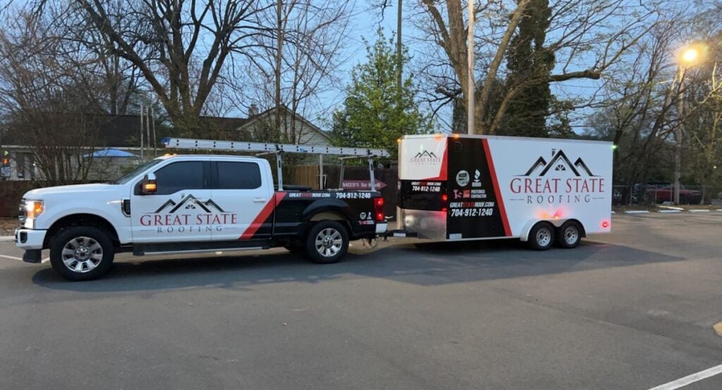 what is fascia on a house damaged wall Great State Roofing branded truck