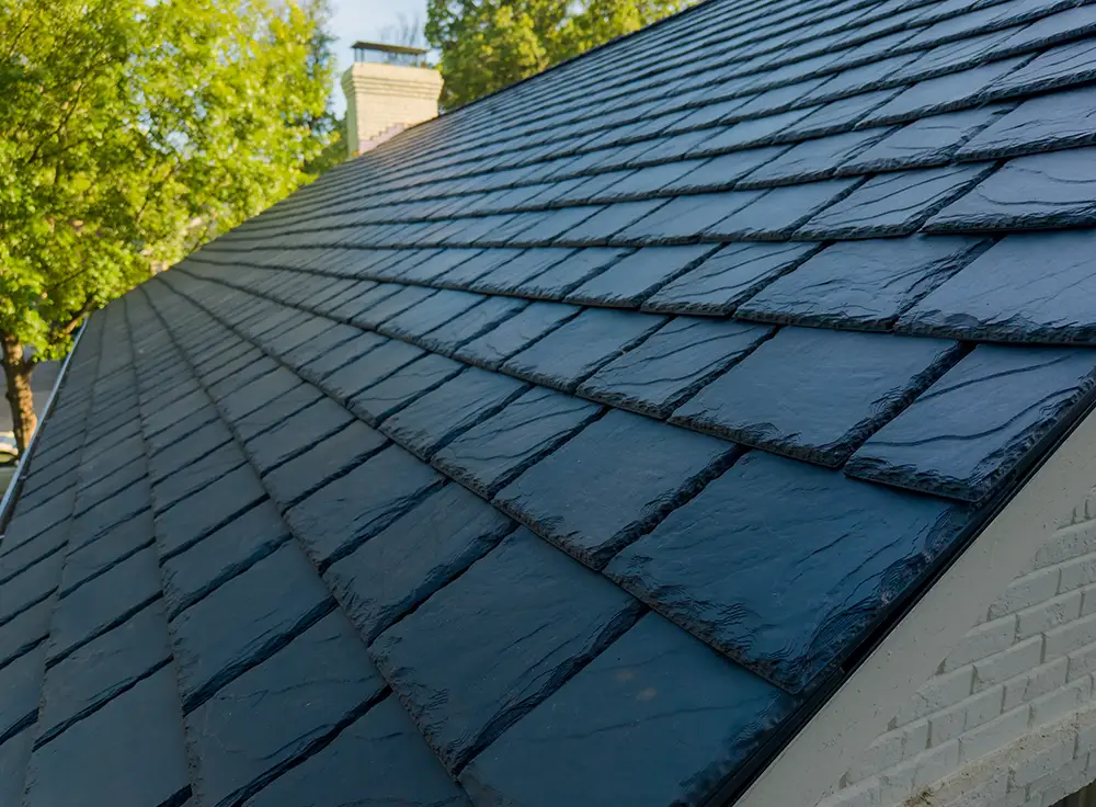 Midnight Gray EcoStar Synthetic Slate in a multi-width pattern
