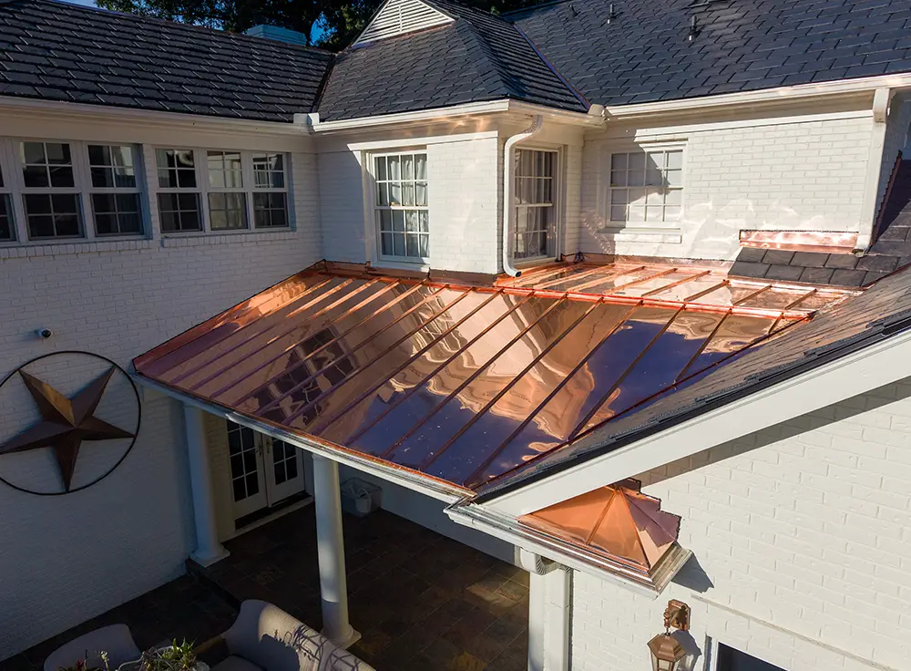 Standing seam copper roofing installed by Great State Roofing